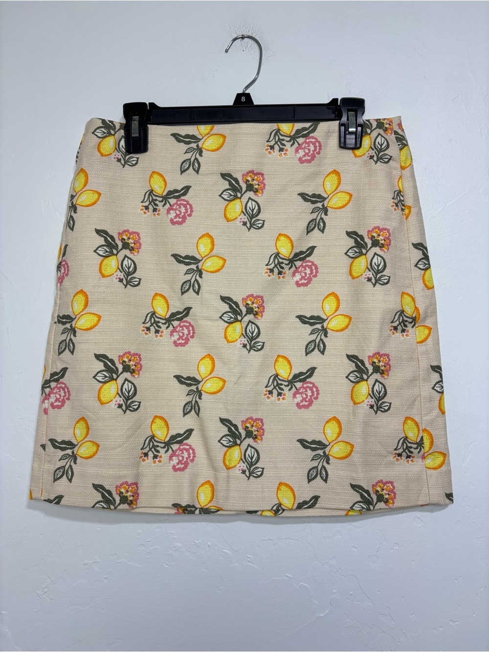 LOFT Women's Petites 8P Beige Floral A-Line Mini Skirt Cotton Stretch Zip Lemon